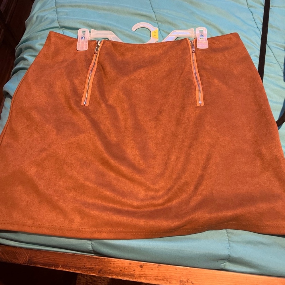 Brown Skirt with Zippers on both sides